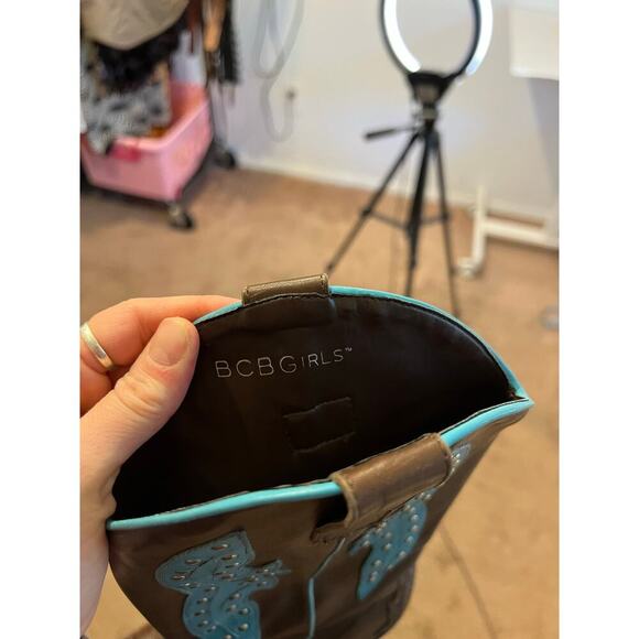 BCBG Y2K Brown Genuine Leather Studded Western Turquoise Boots Size 8.5 - Picture 9 of 16